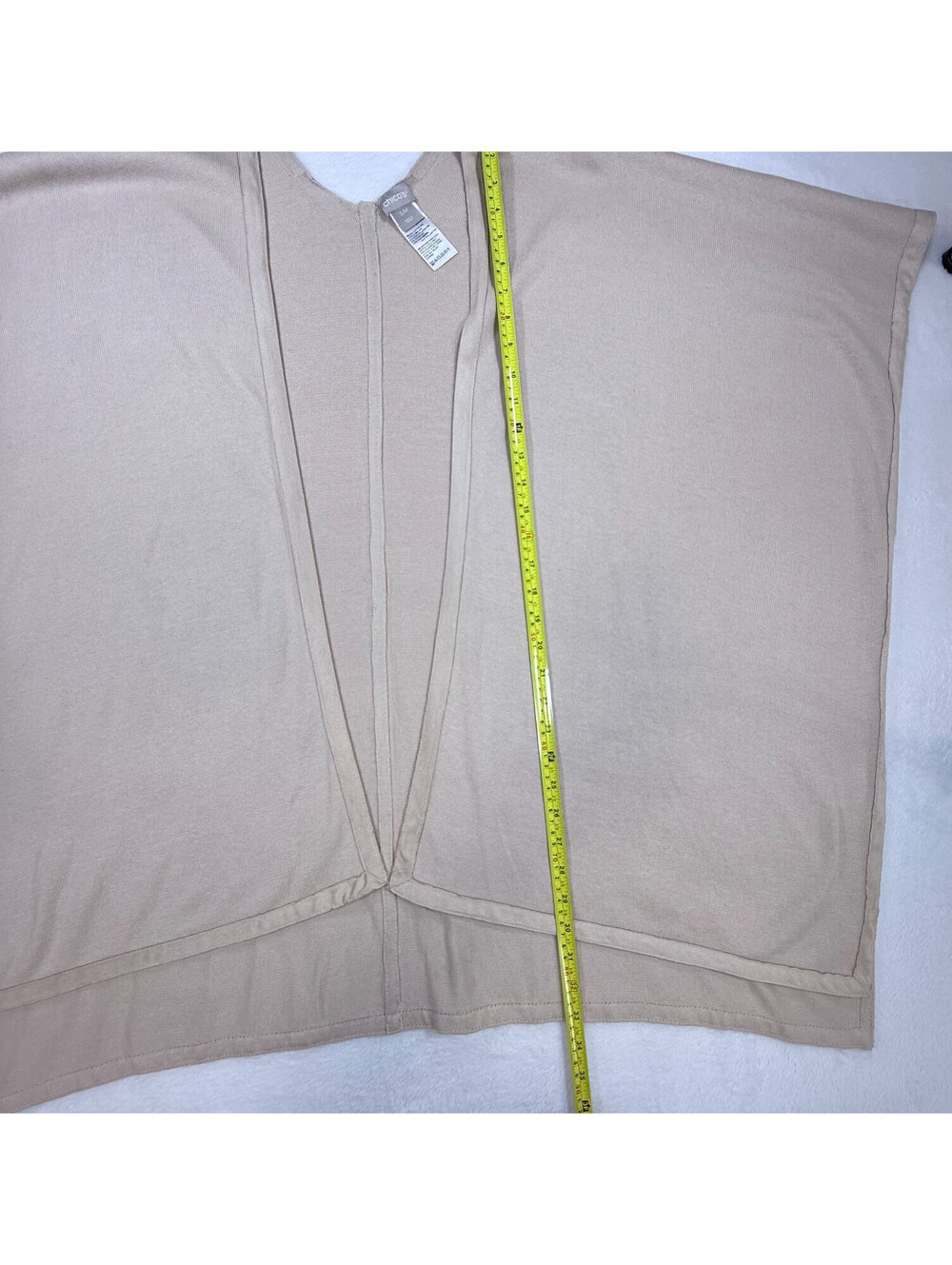 Chico's S/M Beige Tan Poncho Kimono Sweater Cotton Blend Oversized Draped Tunic - Picture 4 of 11